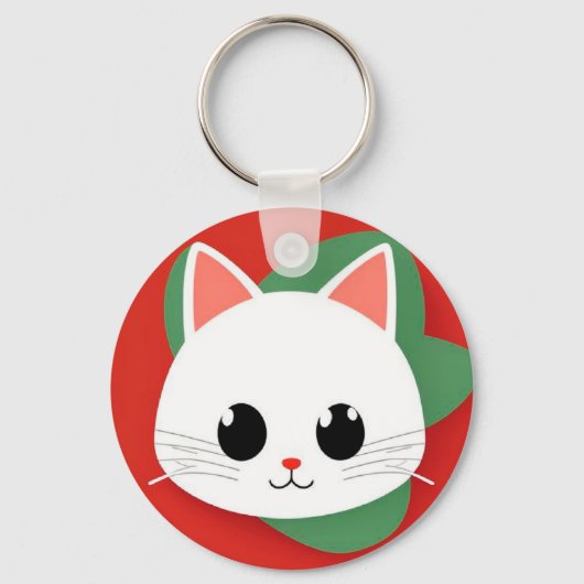 太字グラフィックデザインのかわいいキャラクター猫の顔 キーホルダー (正面)