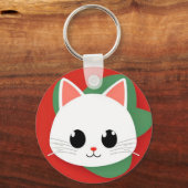 太字グラフィックデザインのかわいいキャラクター猫の顔 キーホルダー (裏面)