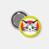 太字グラフィックデザインのかわいいキャラクター猫の顔 マグネット (正面/裏面)