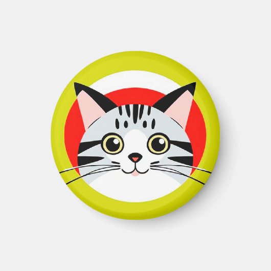 太字グラフィックデザインのかわいいキャラクター猫の顔 マグネット (正面)