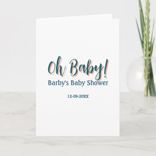 太字シンプルブルーOh baby baby shower 名前 カード (正面)