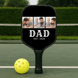 太字タイポグラフィーが目立つ「Dad Established」ブラックの3枚の写真 ピックルボールラケット