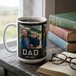 太字タイポグラフィーで「Dad Established」ブラック 3枚の写真 コーヒーマグカップ