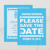 太字バーの(ユダヤ教の)バル・ミツバーの保存淡いブルーの日付 セーブザデート (正面/裏面)