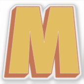 太字3Dタイプフォントのイニシャル「M」 シール (正面)