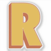 太字3Dタイプフォントのイニシャル「R」 シール (正面)