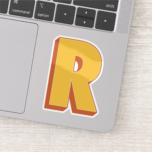 太字3Dタイプフォントのイニシャル「R」 シール (詳細)