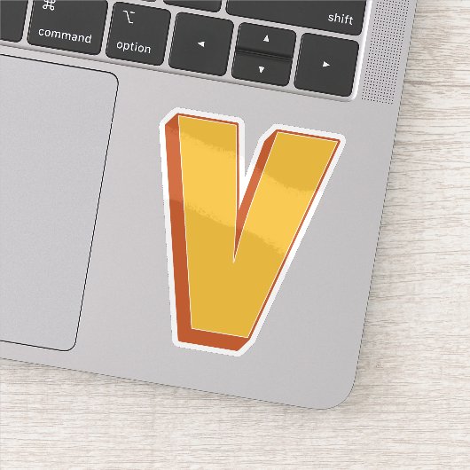 太字3Dタイプフォントのイニシャル、V字モノグラム シール (詳細)