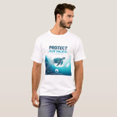 太平洋のウミガメ 海洋保護アート Tシャツ (正面フル)