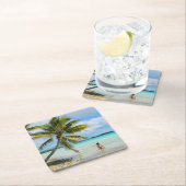 太平洋のコースターのヤシの木の下の女性 スクエアペーパーコースター (インサイチュ)