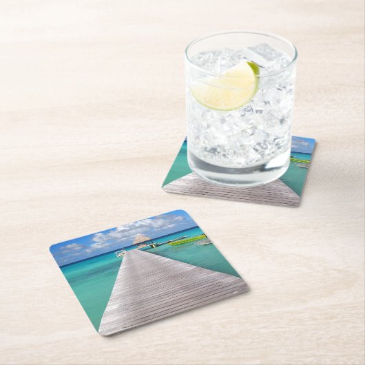 太平洋のコースターの突堤のボート スクエアペーパーコースター (インサイチュ)