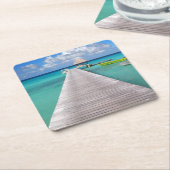 太平洋のコースターの突堤のボート スクエアペーパーコースター (アングル)