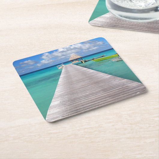 太平洋のコースターの突堤のボート スクエアペーパーコースター (アングル)