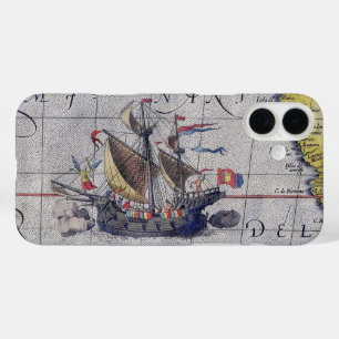 太平洋の背の高い船の地図海 iPhone 16 PLUSケース