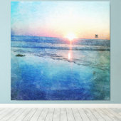 太平洋ビーチサンセットウォーターカラー キャンバスプリント (インサイチュ (ウッドフロア))