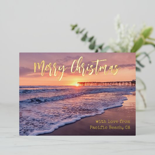 太平洋ビーチ海ピアサンセットサンディエゴ 箔シーズンカード (立ち正面)