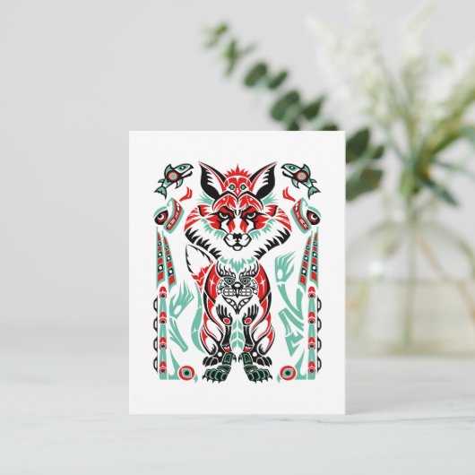 太平洋北沿岸先住民アメリカインディアンキツネ ポストカード (スタンド正面)