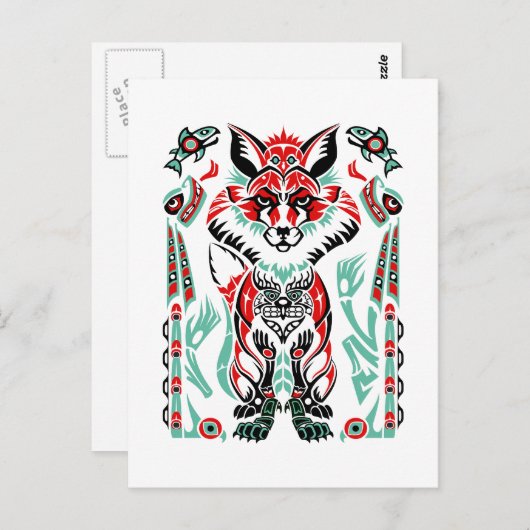 太平洋北沿岸先住民アメリカインディアンキツネ ポストカード (正面/裏面)