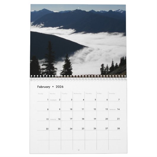 太平洋北西部の国立公園の写真 カレンダー (2月 2026)