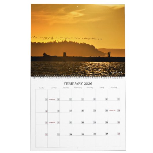 太平洋北西部の夕日 カレンダー (2月 2026)