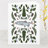 太平洋北西部自然のサーモンとシダのベリー狩りごちそう カード (黄色い花)