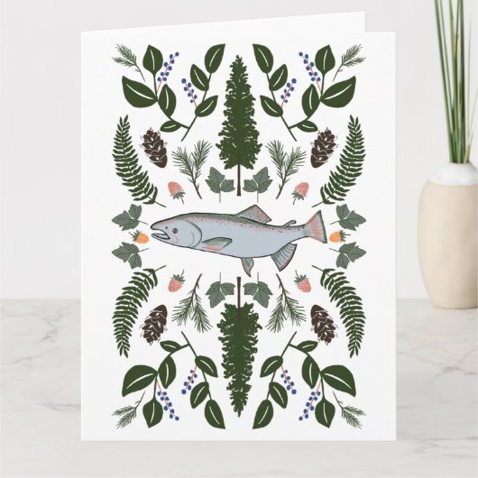 太平洋北西部自然のサーモンとシダのベリー狩りごちそう カード (正面)