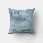 太平洋岸の海の岬、ビーチ、カモメ、波 クッション (裏面)