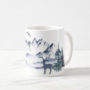 太平洋岸北西部ロッキー山脈と鹿 コーヒーマグカップ