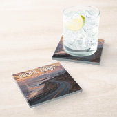 太平洋岸高速道路夕日 ガラスコースター (アングル)