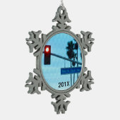 太平洋沿岸のハイウェー1の印|カリフォルニアの記念品 スノーフレークピューターオーナメント (左)