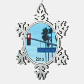 太平洋沿岸のハイウェー1の印|カリフォルニアの記念品 スノーフレークピューターオーナメント (右)