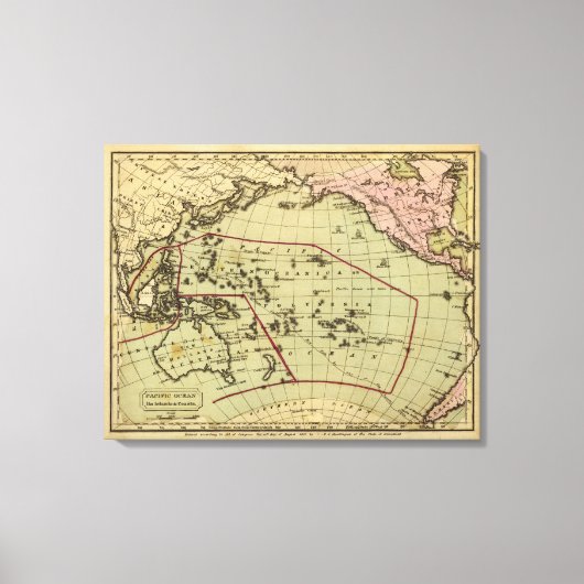 太平洋海手彩色地図 キャンバスプリント (正面)