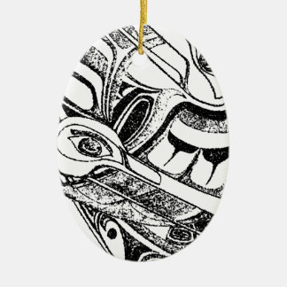 太平洋NWの海岸の原産のトーテムのワタリガラスおよびカモメ セラミックオーナメント