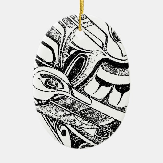 太平洋NWの海岸の原産のトーテムのワタリガラスおよびカモメ セラミックオーナメント (正面)