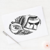 太平洋NWコースト先住民トーテムレイヴンとシーガル 楕円形シール (封筒)