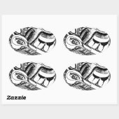 太平洋NWコースト先住民トーテムレイヴンとシーガル 楕円形シール (シート)