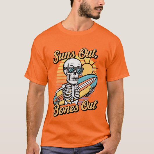 太陽おもしろいサーフィン骨格 Tシャツ (正面)