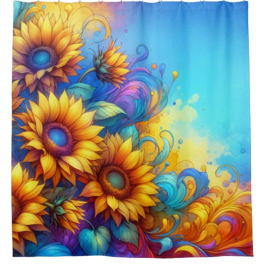 太陽お洒落の花 シャワーカーテン (正面)