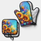 太陽お洒落の花 鍋つかみ&鍋敷きセット (正面/裏面)
