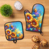 太陽お洒落の花 鍋つかみ&鍋敷きセット (トップダウン)