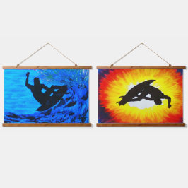 太陽からサーフィンまで、木製トッピング壁タペストリー 吊り下げ型タペストリー