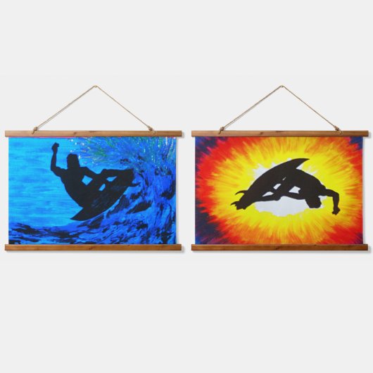 太陽からサーフィンまで、木製トッピング壁タペストリー 吊り下げ型タペストリー (ダブル)