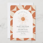 太陽がやってくる バーンオレンジの太陽 ベイビーシャワー 招待状 (正面)