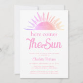 太陽がやってくる ピンクのベビーシャワー 招待状 (正面)