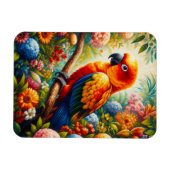 太陽がオウムに花をカラフル付ける マグネット (横)