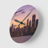 太陽がシカゴのスカイラインを越える ラウンド壁時計 (傾斜)