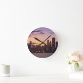 太陽がシカゴのスカイラインを越える ラウンド壁時計 (ホーム)