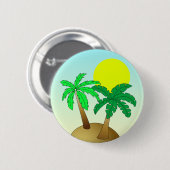 太陽が付いている青のヤシの木 缶バッジ (正面&裏面)