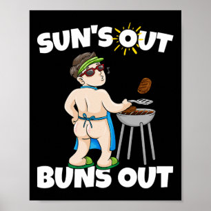 太陽が出てる時はお尻も出てる!バーベキュー プルドポーク ステーキ BBQ ギフト ポスター