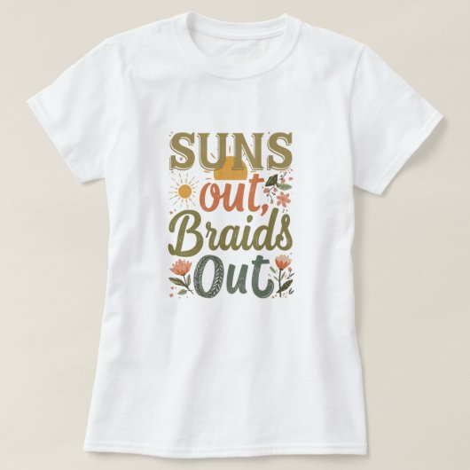 "太陽が出てる時は編み込みヘア" 編み込みヘアスタイル ラブTシャツ Tシャツ (デザイン正面)